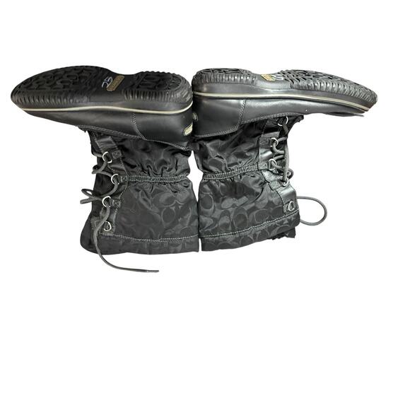 Coach Womens Shaine Snow Boot Size 7.5B Signature Leather Nylon Sherpa Black - Picture 2 of 4